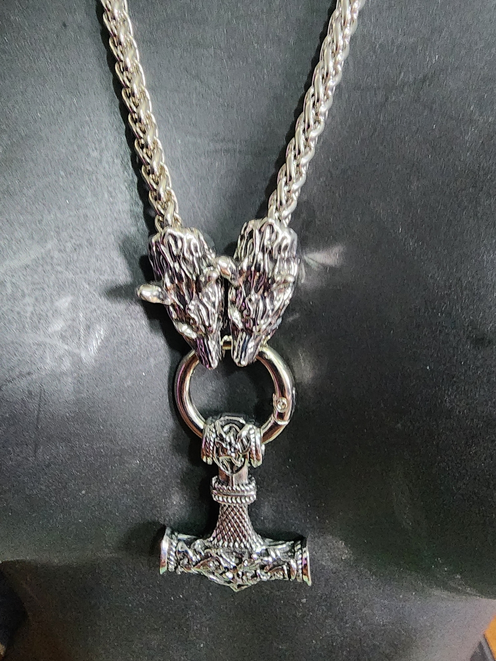 Viking Thor’s Hammer Mjolnir Wolf Head King Chain Necklace – Stainless Steel